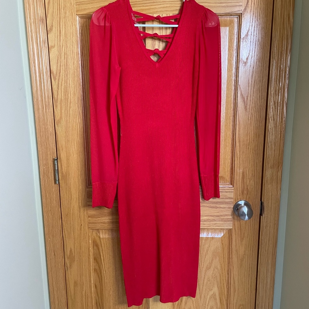 Red body con dress
